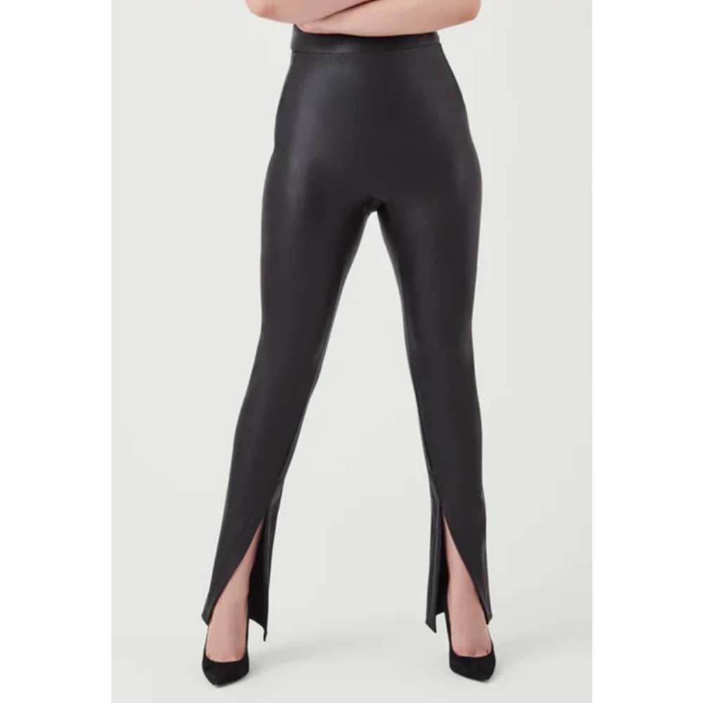 Spanx Leather Like Front Slit Skinny Black Size Medium Split Hem
